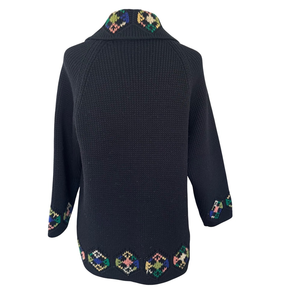 Vintage Dorce for Le Roy Knitwear Black 100% Wool Embroidered Cardigan Sweater M - Picture 4 of 11